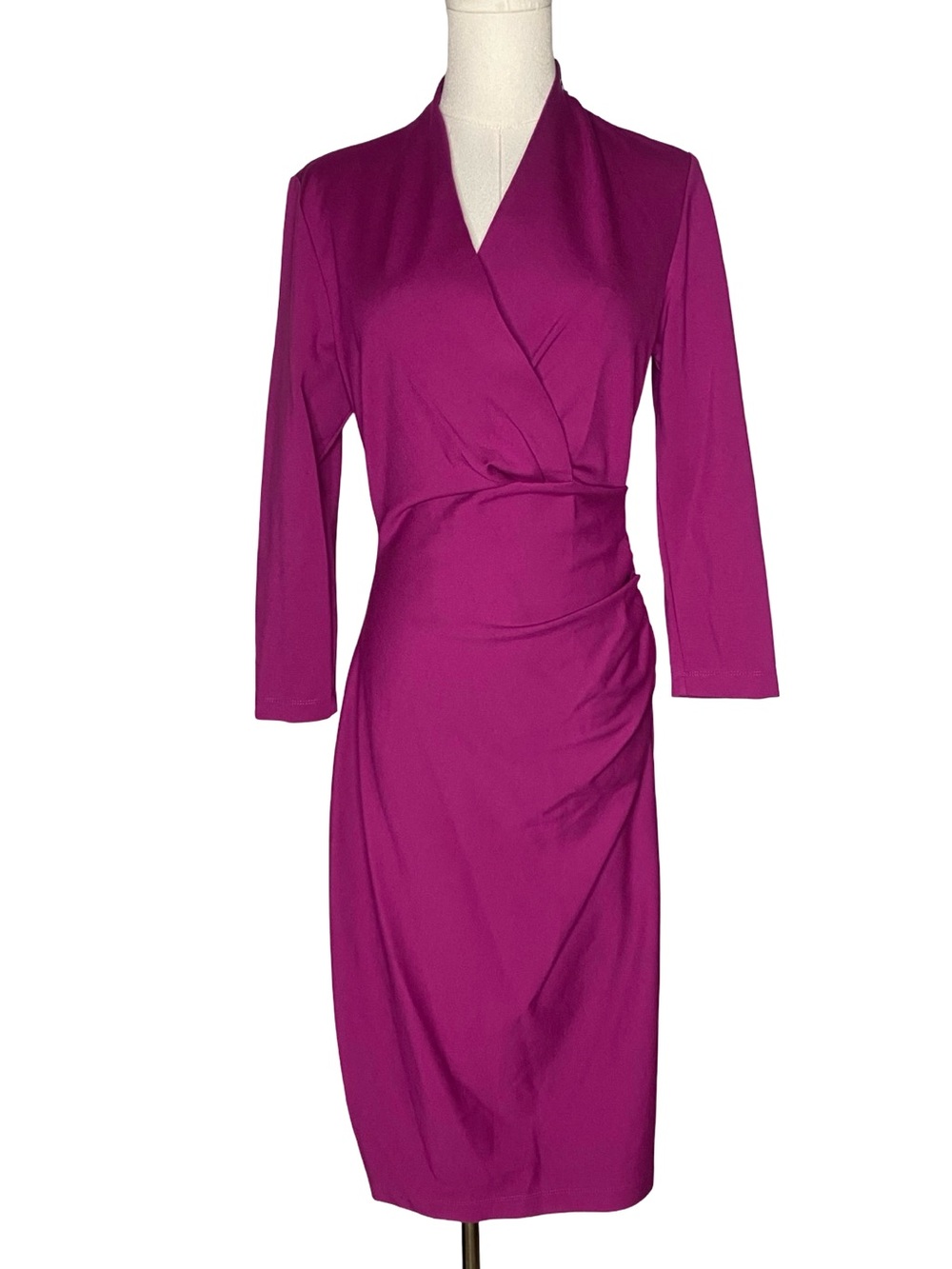 NWT Elie Tahari Ruched Wrap Dress Boysenberry Magenta Size 8 - Picture 2 of 10